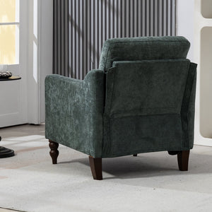 English Elm Accent Comfy chenille chair with USB charging, ergonomic wide back, high-rebound sponge, retro wooden legs Dark Green W2715P312490