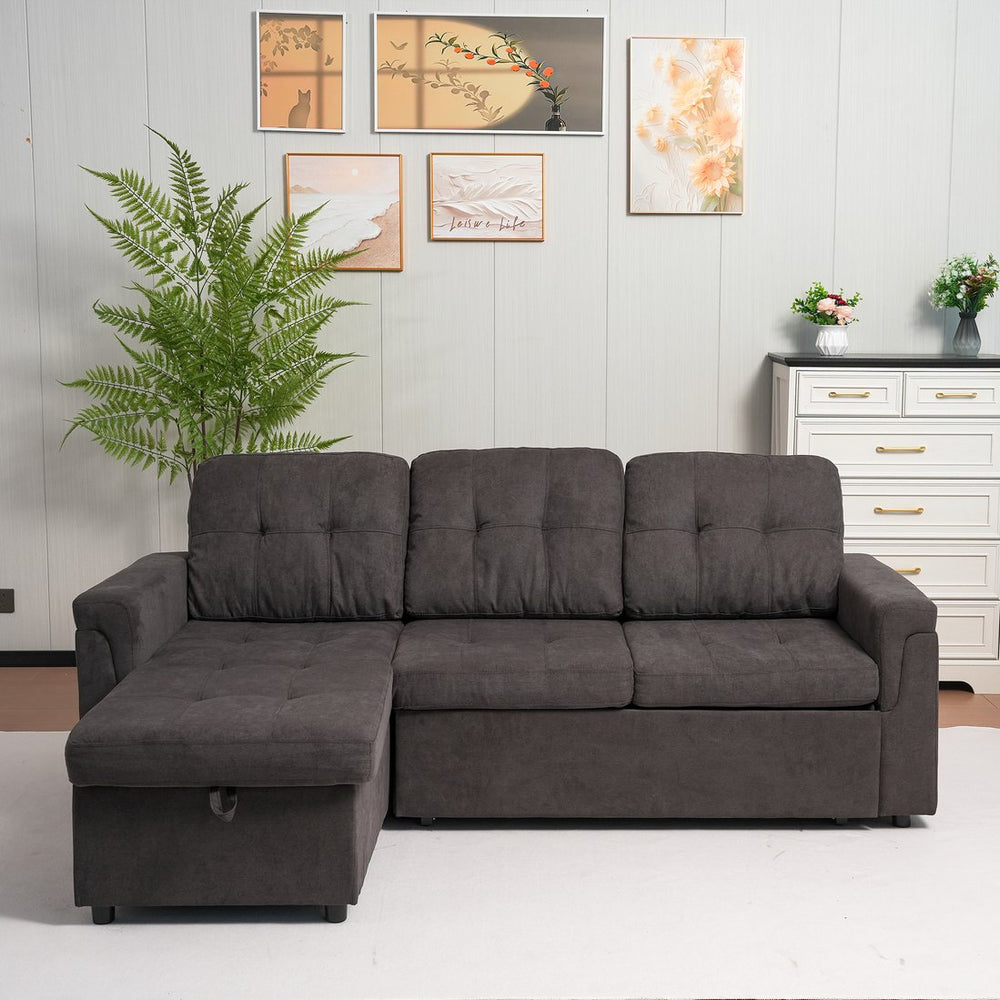 English Elm Upholstered L-Shaped Sleeper Sofa with Reversible Storage, Pull-Out Bed & Breathable Flannel Finish W3138S00001