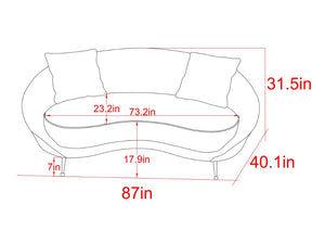 Pasargad Home Luna Collection Curved Sofa In Soft Textured Fabric With Gold Plated Base, Grey Ivory Poly Fabric Sofa-ds0440