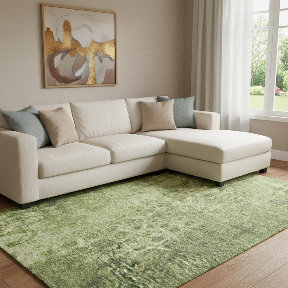 HomeRoots 8' X 10' Olive Green Ikat Area Rug - Stylish, Washable, UV-Protected for Family & Pet-Friendly Spaces 650000