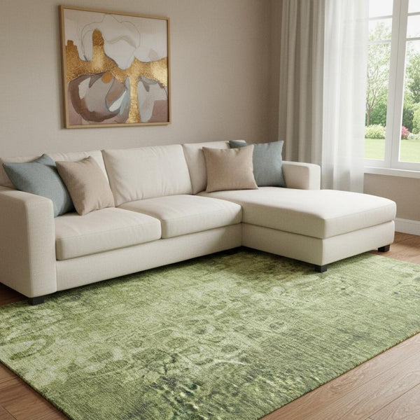 HomeRoots 8' X 10' Olive Green Ikat Area Rug - Stylish, Washable, UV-Protected for Family & Pet-Friendly Spaces 650000