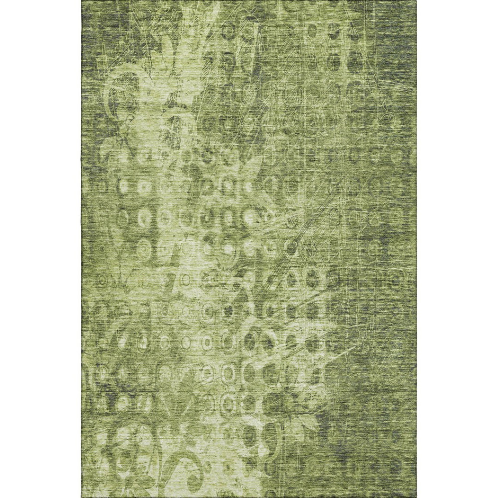 HomeRoots 9' X 12' Olive Green and Ivory Ikat Area Rug - Washable, UV Protected, Durable for High-Traffic Spaces 650001