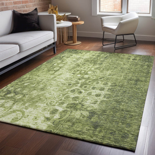 HomeRoots 10' X 14' Olive Green Ikat Area Rug - Washable, UV Protected, Stain Resistant for High-Traffic Spaces 650002