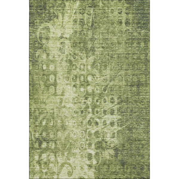 HomeRoots 10' X 14' Olive Green Ikat Area Rug - Washable, UV Protected, Stain Resistant for High-Traffic Spaces 650002