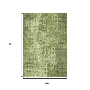 HomeRoots 10' X 14' Olive Green Ikat Area Rug - Washable, UV Protected, Stain Resistant for High-Traffic Spaces 650002