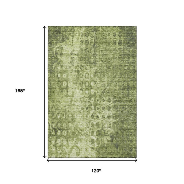 HomeRoots 10' X 14' Olive Green Ikat Area Rug - Washable, UV Protected, Stain Resistant for High-Traffic Spaces 650002