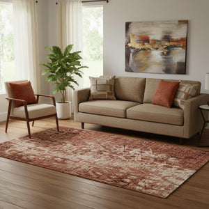 HomeRoots 5' X 8' Chili Red Ikat Area Rug with UV Protection - Durable, Washable, Modern Style for Any Room 650004