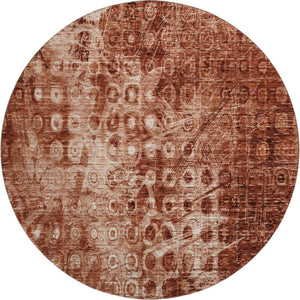 HomeRoots 8' Chili Red and Ivory Ikat Round Rug - Washable, UV-Protected, Durable for Indoor/Outdoor Use 650005