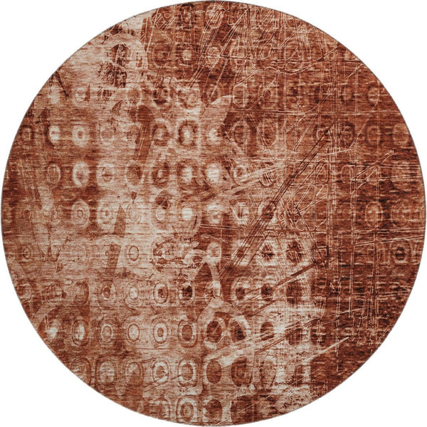 HomeRoots 8' Chili Red and Ivory Ikat Round Rug - Washable, UV-Protected, Durable for Indoor/Outdoor Use 650005