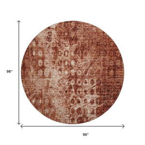 HomeRoots 8' Chili Red and Ivory Ikat Round Rug - Washable, UV-Protected, Durable for Indoor/Outdoor Use 650005