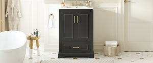 English Elm 24"Bathroom Modern Vanity with Ceramic Sink, Solid Wood Frame, Soft-Close Doors & Smart Storage System Black N729P321378B