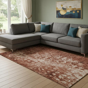 HomeRoots 8' X 10' Ikat Area Rug in Chili Red & Ivory - Stain Resistant, UV Protected, Easy-Care Design for Homes 650006