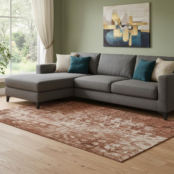HomeRoots 9' X 12' Chili Red Ikat Area Rug - Washable, UV-Protected, Durable for Family Living & Style 650007