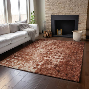 HomeRoots 10' Chili Red & Ivory Ikat Area Rug - Washable, UV Protected, Stain Resistant for Busy Homes! 650008