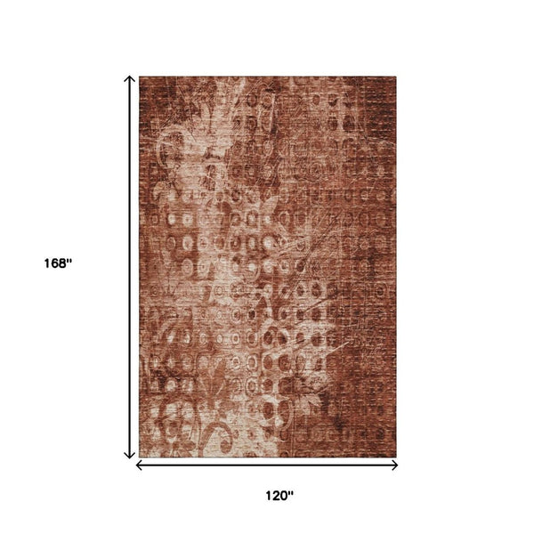 HomeRoots 10' Chili Red & Ivory Ikat Area Rug - Washable, UV Protected, Stain Resistant for Busy Homes! 650008