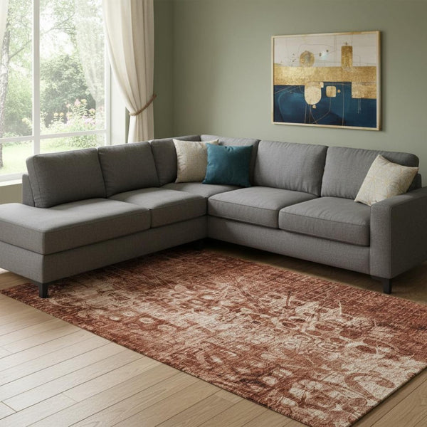 HomeRoots 10' Chili Red & Ivory Ikat Area Rug - Washable, UV Protected, Stain Resistant for Busy Homes! 650008