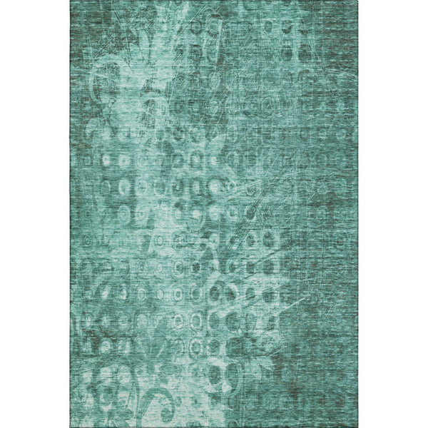 HomeRoots 5' X 8' Vibrant Teal And Ivory Ikat Area Rug - Washable, UV Protected, Stain Resistant & Durable Design 650010