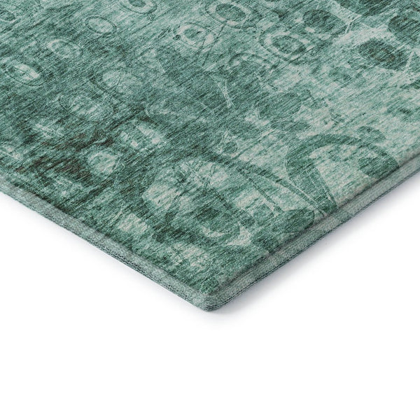 HomeRoots 5' X 8' Vibrant Teal And Ivory Ikat Area Rug - Washable, UV Protected, Stain Resistant & Durable Design 650010