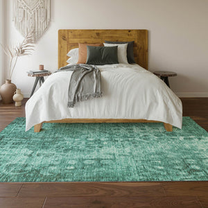 HomeRoots 5' X 8' Vibrant Teal And Ivory Ikat Area Rug - Washable, UV Protected, Stain Resistant & Durable Design 650010
