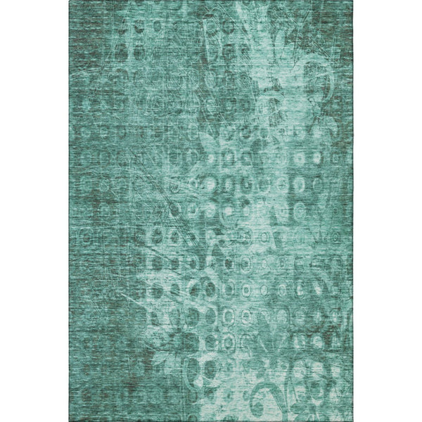 HomeRoots 5' X 8' Vibrant Teal And Ivory Ikat Area Rug - Washable, UV Protected, Stain Resistant & Durable Design 650010