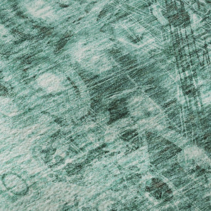 HomeRoots 8' Teal and Ivory Ikat Round Rug - Washable, Stain-Resistant, UV Protected for Modern Living Spaces 650011