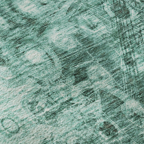 HomeRoots 8' Teal and Ivory Ikat Round Rug - Washable, Stain-Resistant, UV Protected for Modern Living Spaces 650011