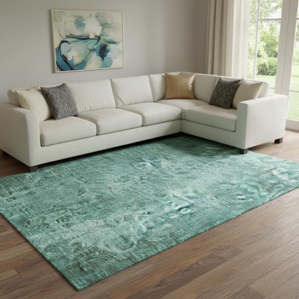 HomeRoots 8' X 10' Teal and Ivory Ikat Area Rug - Washable, UV Protected, Perfect for High-Traffic Spaces 650012