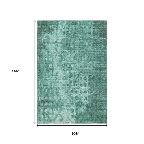 HomeRoots 9' X 12' Teal and Ivory Ikat Washable Rug – Stylish, Durable, UV-Protected for High-Traffic Areas 650013