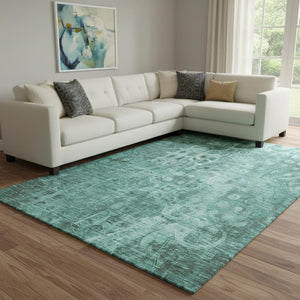 HomeRoots 9' X 12' Teal and Ivory Ikat Washable Rug – Stylish, Durable, UV-Protected for High-Traffic Areas 650013