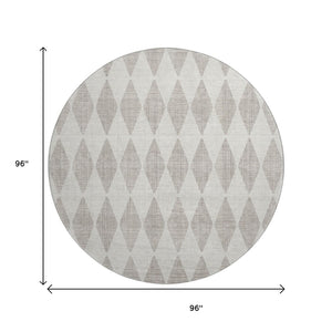 HomeRoots 8' Beige and Ivory Diamond Washable Round Rug - Stain-Resistant, UV-Protected, Stylish Comfort 650017