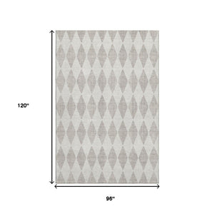HomeRoots 8' X 10' Washable Beige & Ivory Diamond Area Rug with UV Protection – Stylish Durability for Any Space 650018