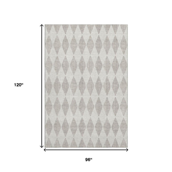 HomeRoots 8' X 10' Washable Beige & Ivory Diamond Area Rug with UV Protection – Stylish Durability for Any Space 650018