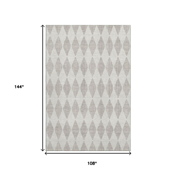 HomeRoots 9' X 12' Beige and Ivory Diamond Area Rug - Washable, UV Protected, Stain Resistant for Busy Homes 650019