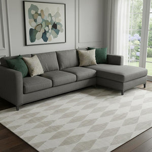 HomeRoots 9' X 12' Beige and Ivory Diamond Area Rug - Washable, UV Protected, Stain Resistant for Busy Homes 650019