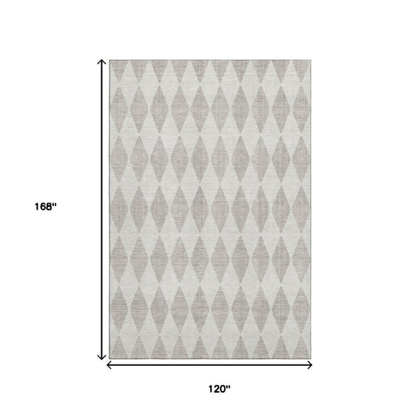 HomeRoots 10' Beige and Ivory Diamond Area Rug - Washable, UV-Protected, Perfect for Busy Homes & Stylish Decor 650020