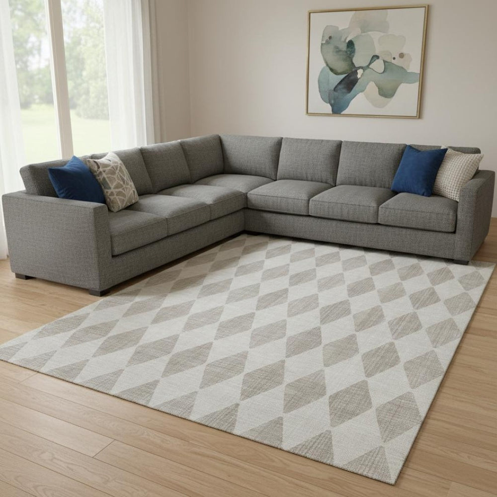 HomeRoots 10' Beige and Ivory Diamond Area Rug - Washable, UV-Protected, Perfect for Busy Homes & Stylish Decor 650020