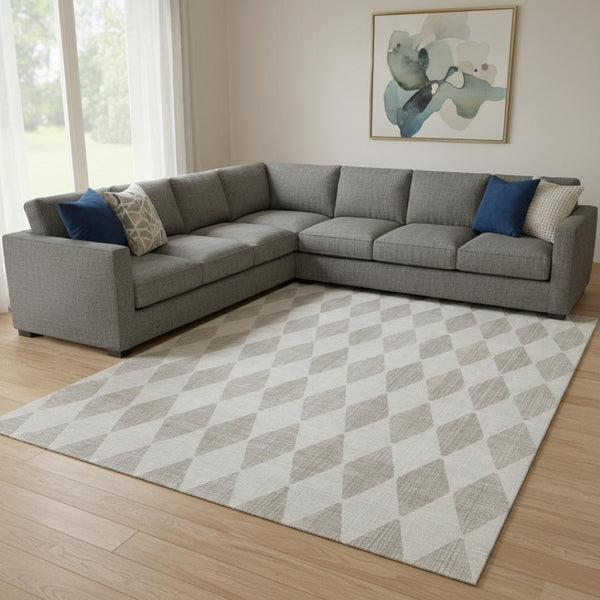 HomeRoots 10' Beige and Ivory Diamond Area Rug - Washable, UV-Protected, Perfect for Busy Homes & Stylish Decor 650020