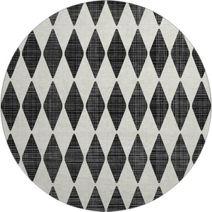 HomeRoots 8' Black And Ivory Diamond Round Rug – UV Protected, Stain-Resistant, Machine-Washable Perfection! 650023