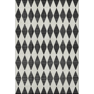 HomeRoots 8' X 10' Black and Ivory Diamond Area Rug - Washable, UV-Protected, Durable, Perfect for Families! 650024
