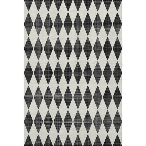 HomeRoots 8' X 10' Black and Ivory Diamond Area Rug - Washable, UV-Protected, Durable, Perfect for Families! 650024