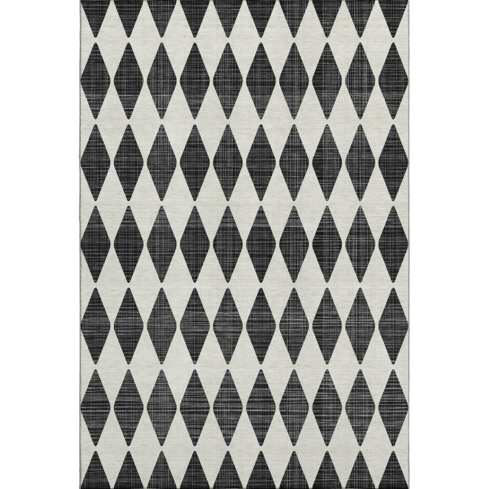 HomeRoots 10' X 14' Black And Ivory Diamond Area Rug – Durable, Washable, UV-Protected for Stylish Living Spaces 650026