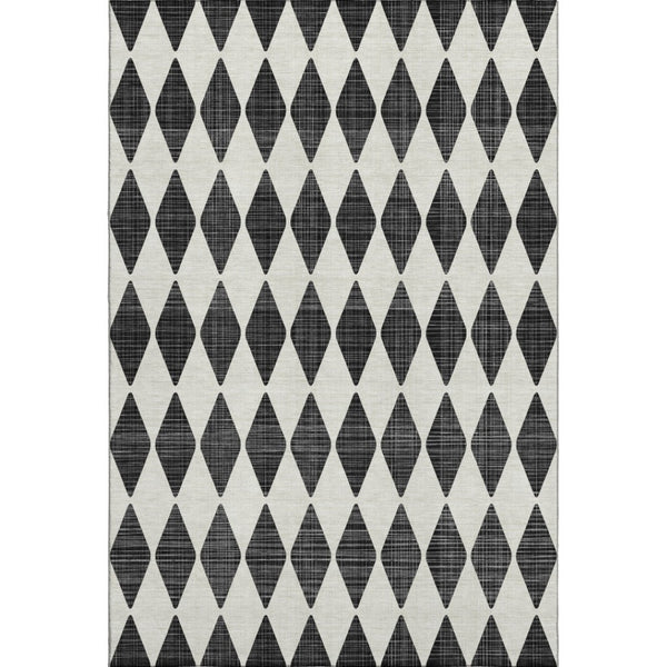 HomeRoots 10' X 14' Black And Ivory Diamond Area Rug – Durable, Washable, UV-Protected for Stylish Living Spaces 650026