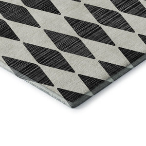 HomeRoots 10' X 14' Black And Ivory Diamond Area Rug – Durable, Washable, UV-Protected for Stylish Living Spaces 650026