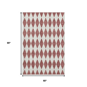 HomeRoots 5' X 8' Burgundy & Ivory Diamond Area Rug – Durable, Washable, UV-Protected for Busy Homes! 650028