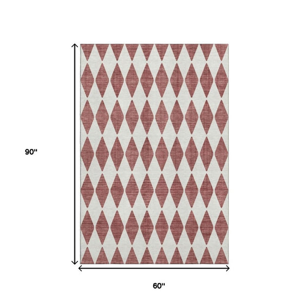 HomeRoots 5' X 8' Burgundy & Ivory Diamond Area Rug – Durable, Washable, UV-Protected for Busy Homes! 650028