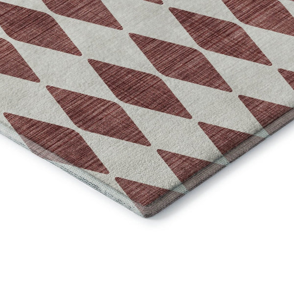 HomeRoots 5' X 8' Burgundy & Ivory Diamond Area Rug – Durable, Washable, UV-Protected for Busy Homes! 650028