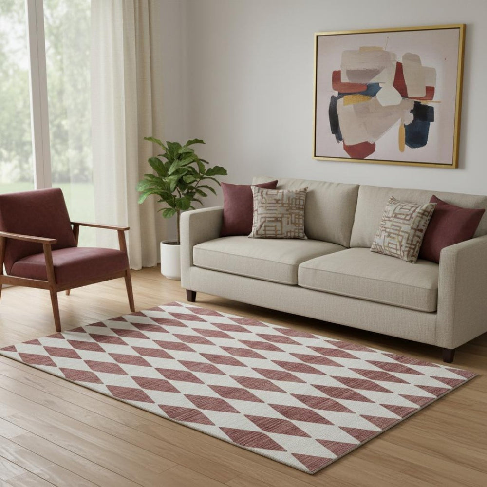 HomeRoots 5' X 8' Burgundy & Ivory Diamond Area Rug – Durable, Washable, UV-Protected for Busy Homes! 650028