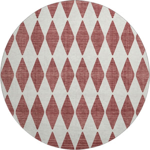 HomeRoots 8' Burgundy Round Rug – Stylish Diamond Design, Washable, UV Protection, Ideal for Homes with Kids & Pets 650029