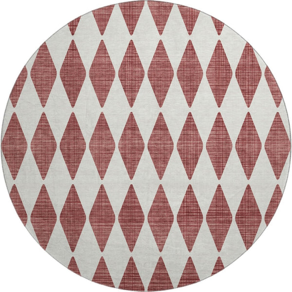 HomeRoots 8' Burgundy Round Rug – Stylish Diamond Design, Washable, UV Protection, Ideal for Homes with Kids & Pets 650029