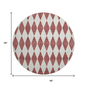 HomeRoots 8' Burgundy Round Rug – Stylish Diamond Design, Washable, UV Protection, Ideal for Homes with Kids & Pets 650029